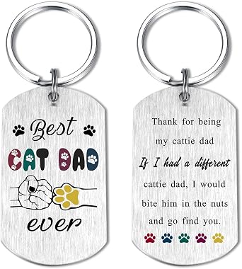 Yobent Cat Dad Gifts for Men, Cattie Cat Dad Birthday Keychain