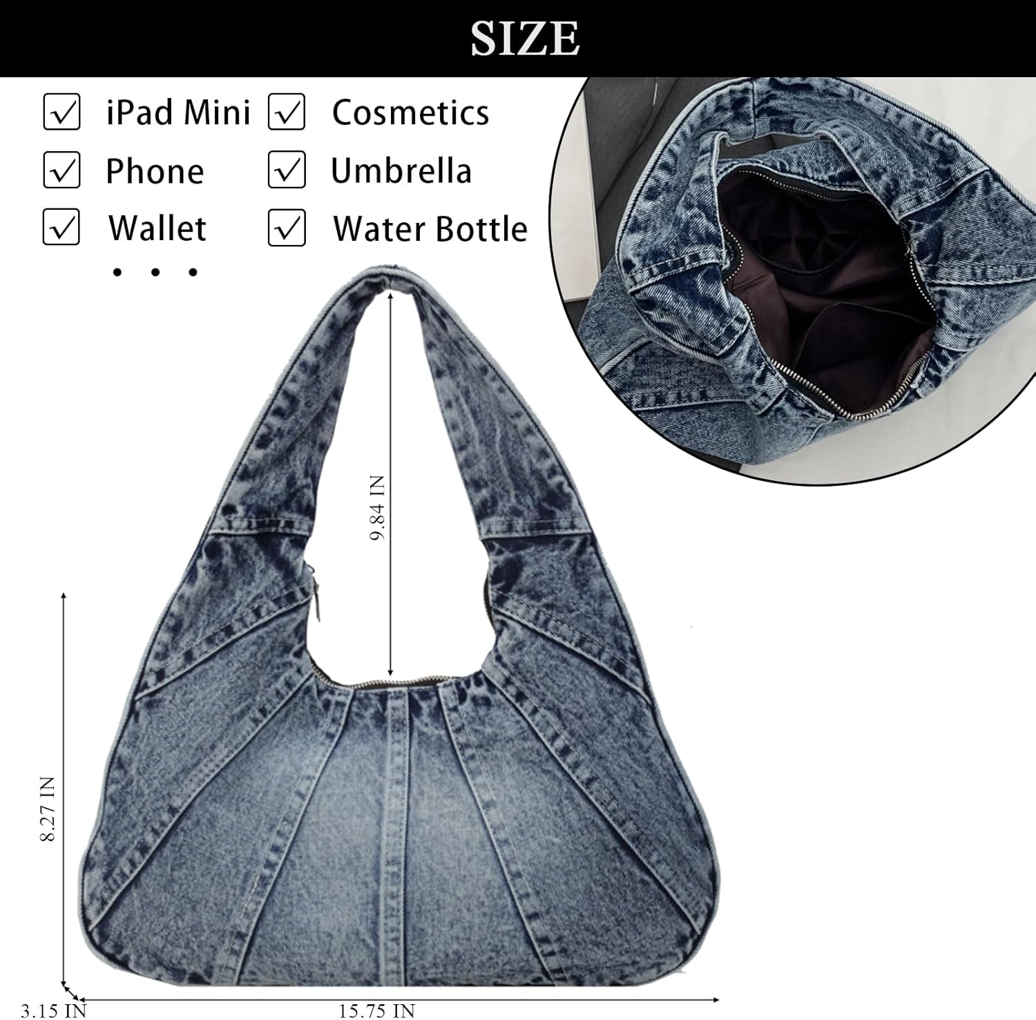 Denim Purse Trendy Jean Purses for Women Denim Hobo Tote Bags Y2K Shoulder Bag Handbags - Image 4