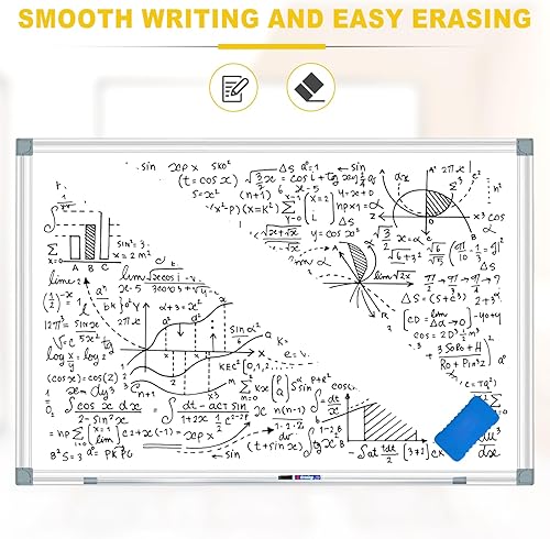 Miniatura 4 de H-Qprobd Pizarra blanca magnética, 48 x 36 pulgadas, marco de aluminio plateado, pizarra de borrado en seco para el hogar, oficina, aula