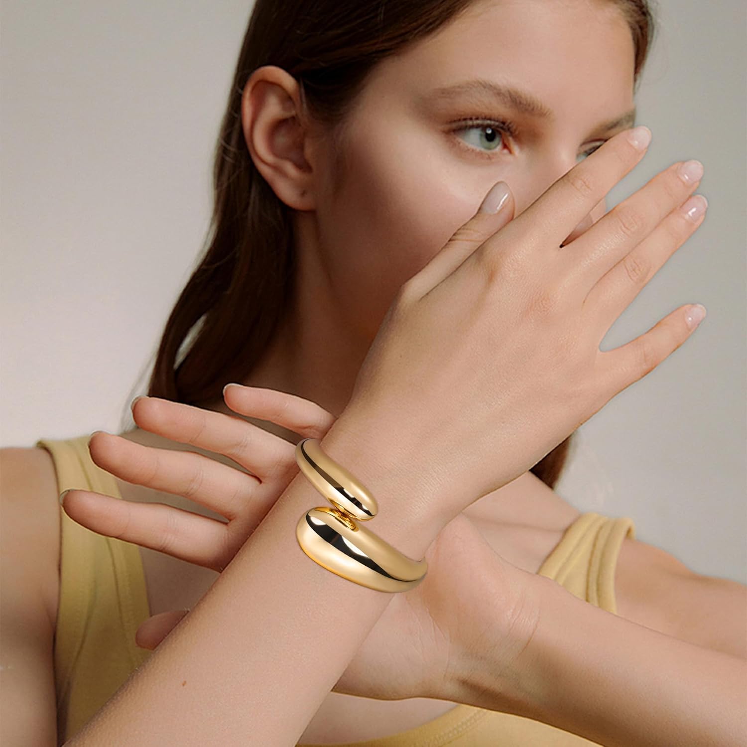 1-3PCS 18K Gold Plated Cuff Bracelets for Women Chunky Wide Bangle Bracelet Irregular Wrist Cuff Wrap Bracelet Trendy Open Cuff Bracelets - Image 3