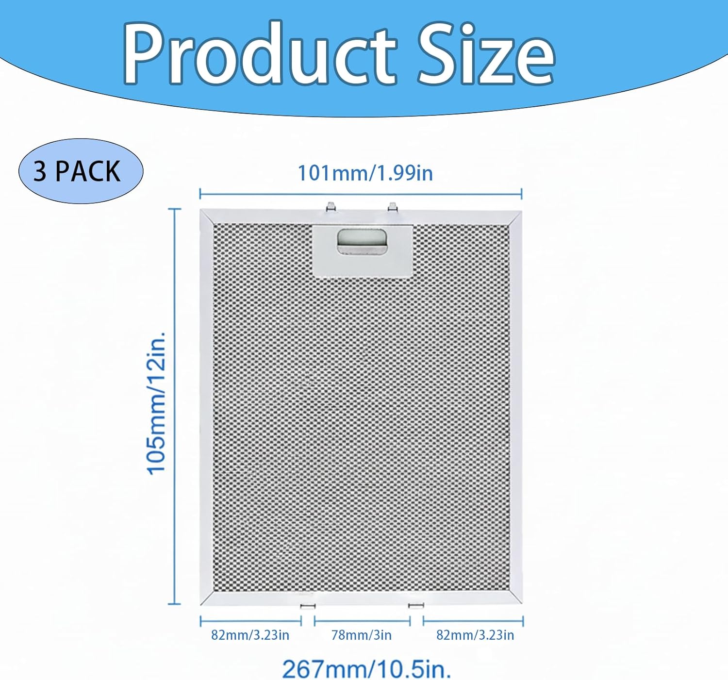 W10169961A Range Hood Grease Filter (3-Pack), 10.5" x 12" Upgraded 5-Layer Aluminum Mesh Vent Hood Filter Compatible with Whirlpool, KitchenAid, Jenn-Air, IKEA - Replaces W10875058, W11245983, 8190858