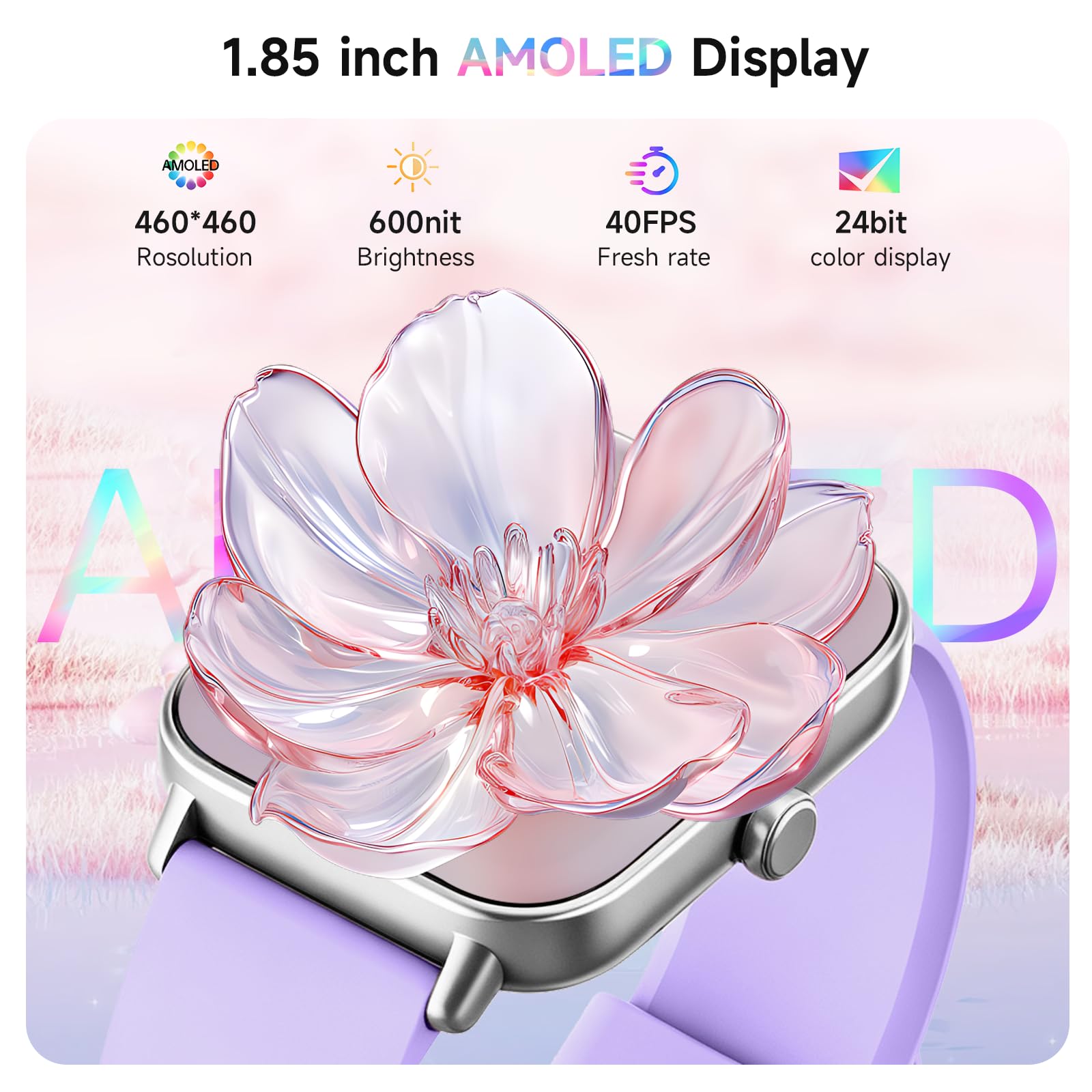 Montre Connectée Homme Femme avec Appel Bluetooth 1.8" Smartwatch Assistant Intégré Sommeil Sport avec 110+ Modes Sportifs Tracker d'Activité Etanche IP68 Montre Intelligente pour Android iOS (Violet)