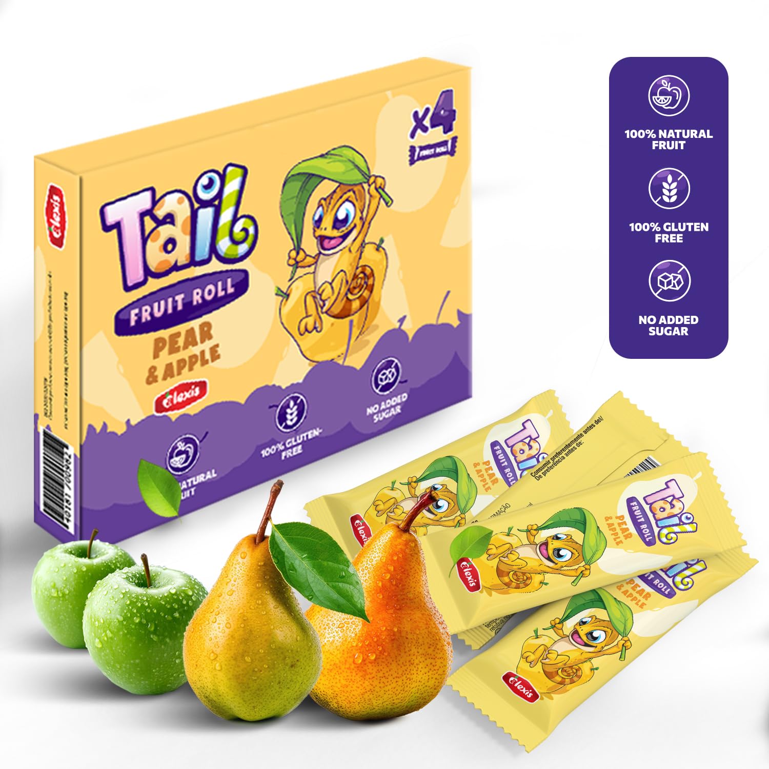 48 Tail Fruit Roll Healthy Snacks | Box of 12 packs each 4 Individual Fruit Rolls | Variety of flavors for Kids and Adults. No added sugar, non-GMO, source of vitamins, fiber.