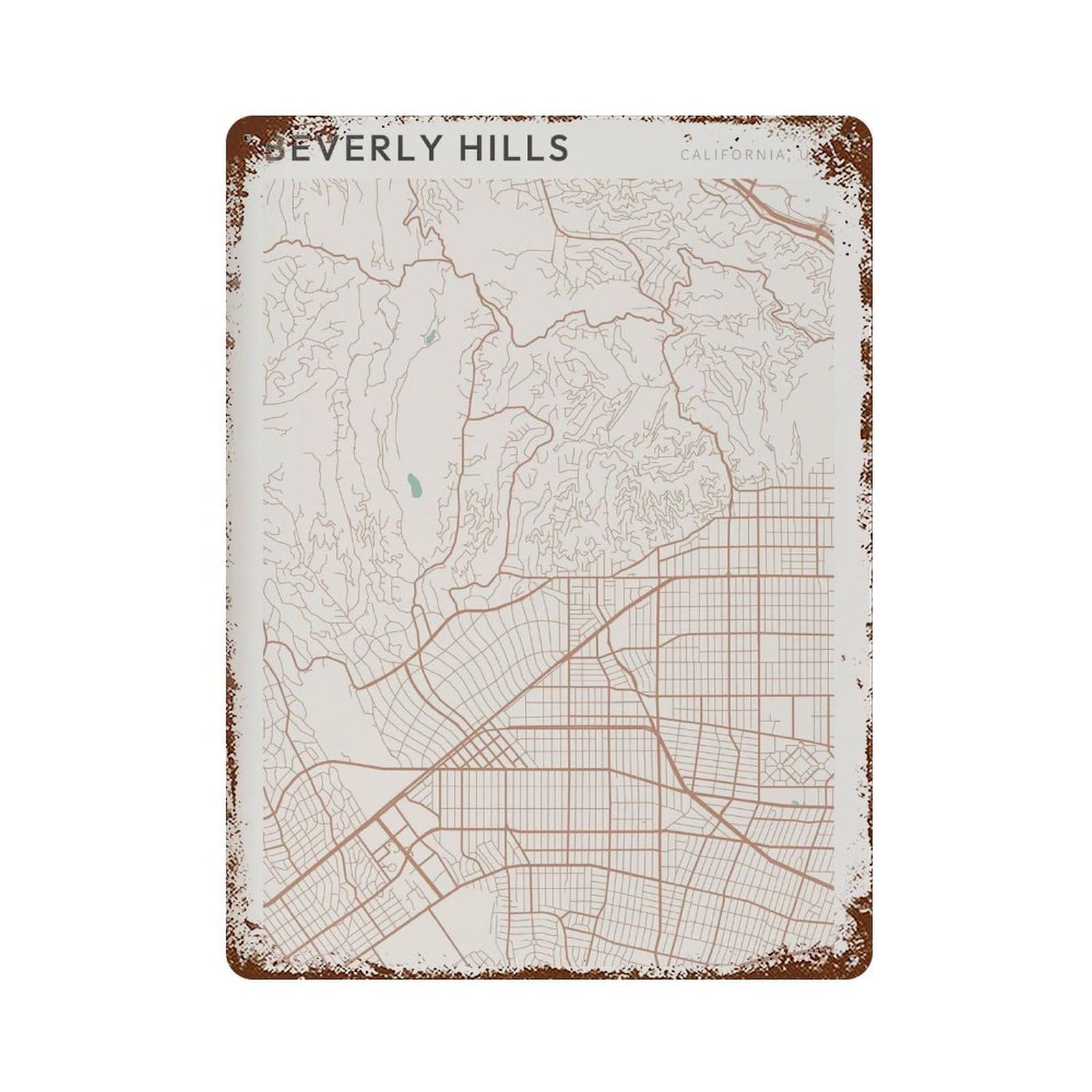 xiaoxiaoshen Beverly Hills Map California Travel Gift Farmhouse Decor (2) Wall Decor Art Metal Tin Poster Modern Home Decor Art Home Bar Shop Decorations Vintage Sign 40x30cm