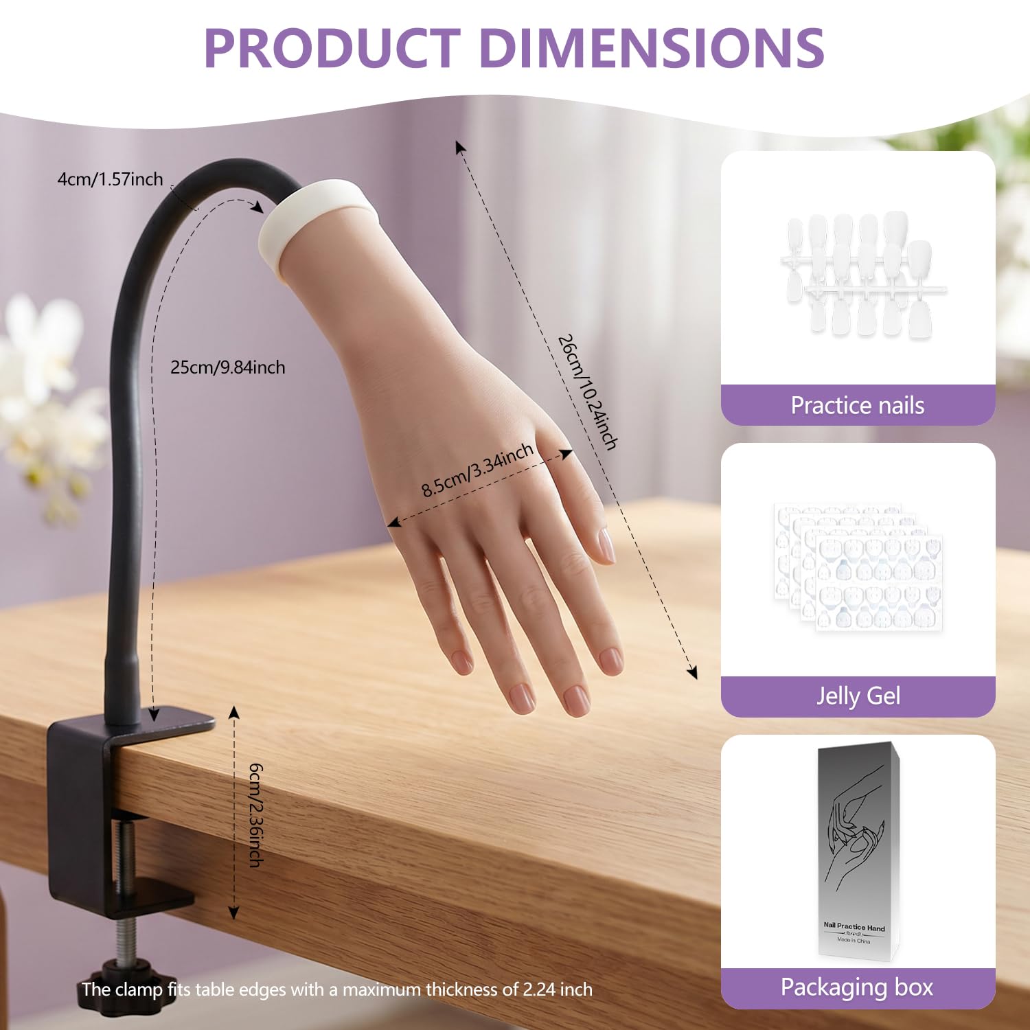 Nail Practice Hand for Acrylic Nails with Adjustable Stand, Flexible Bendable Mannequin Hand for Nail Art Training, Reusable Fake Hand for Gel Nails,Nail Artists & Beginner Nail Tech Practice