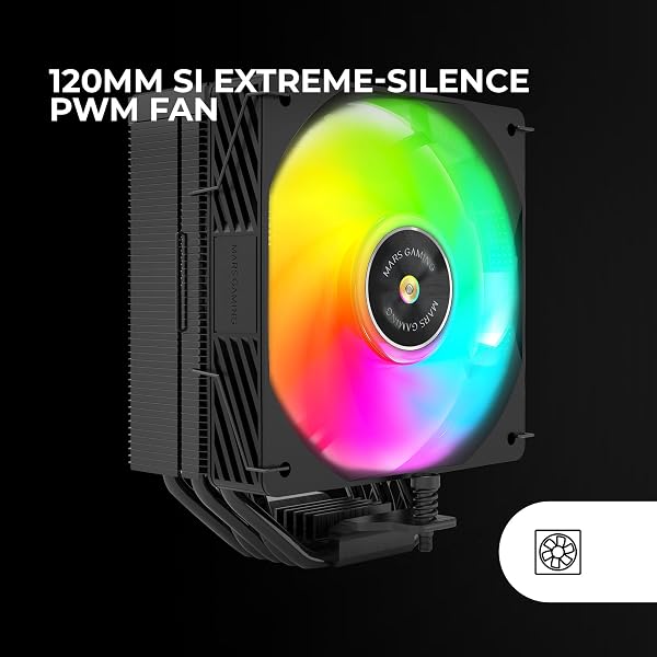 MARS GAMING MCPU-X5ARGB, Disipador CPU 280W TDP, 5x Heatpipes HCT Nueva Generación, Ventilador PWM SI Extreme-Silent ARGB 120mm, Núcleo de Cobre Hiperbalanceado, Compatibilidad Universal, Negro - 4