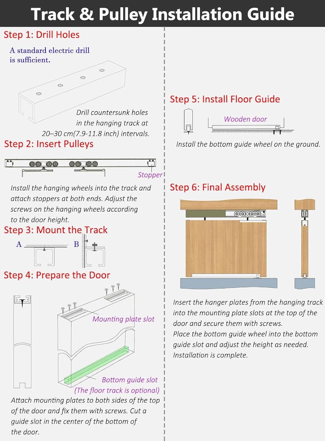 Heavy Duty Wall Mount Barn Door Hardware Kit - 13ft Pocket Door Track System with Smooth Sliding Pulley, Box Rail Hanger for Exterior Doors (Black)