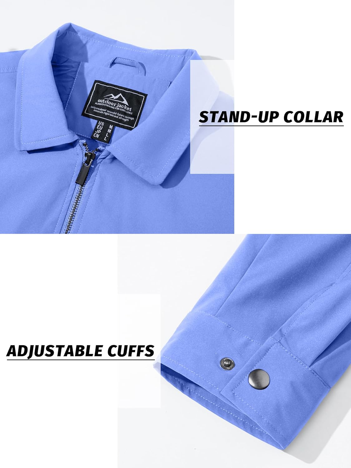 Cotrasen Men's Lightweight Jackets Full Zip Up Laydown Collar Jacket Casual Windbreaker Jackets - Image 5