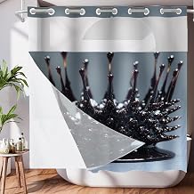 Ferrofluid Crown No Hooks Shower Curtain with Snap in Liner Set, Dark Glossy Spiky Sculpture Polyester Shower Curtain for Stall Bathroom Waterproof 71X74 Inch
