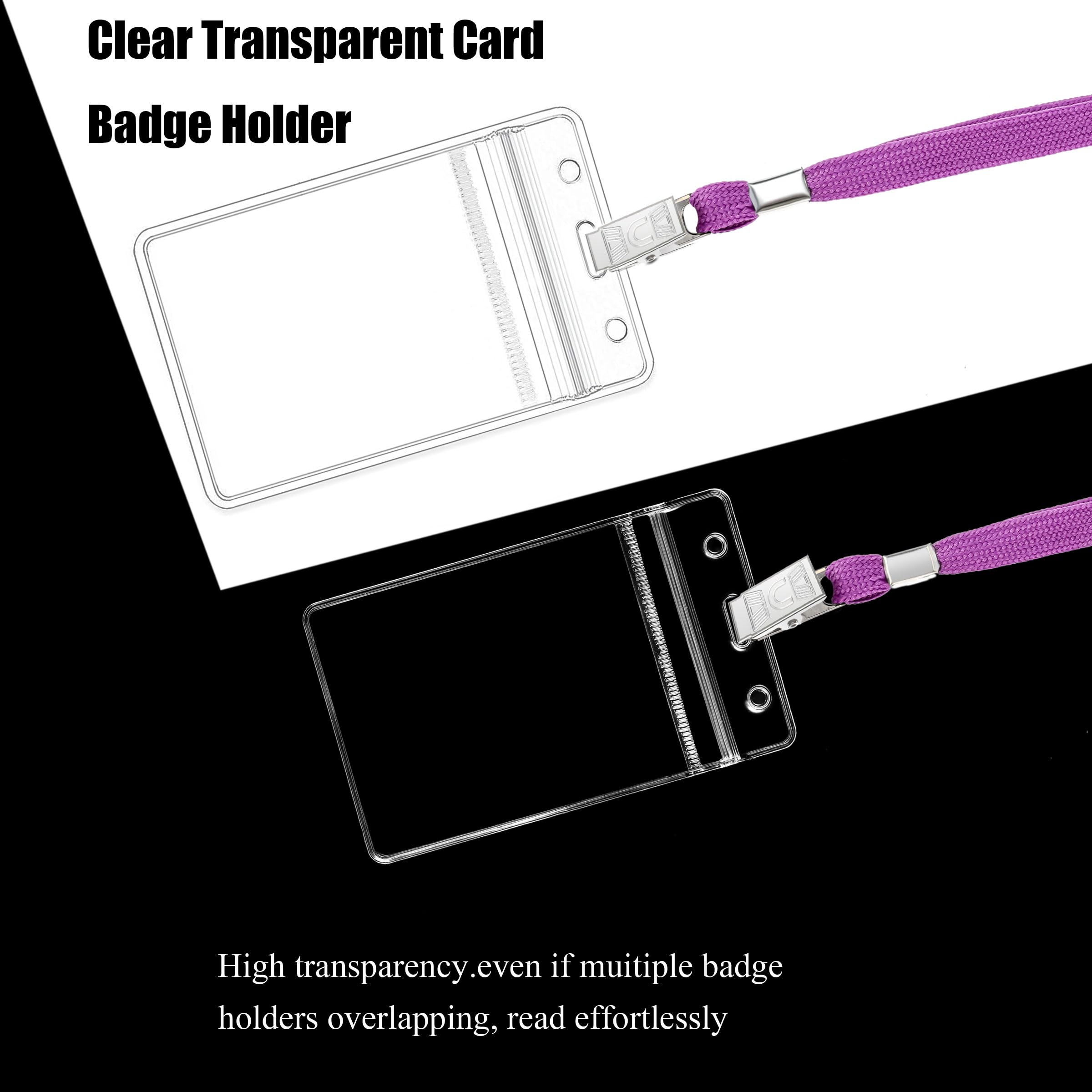 Lot de 100 porte-badges en plastique transparent et 100 cordons noirs avec clip (violet)