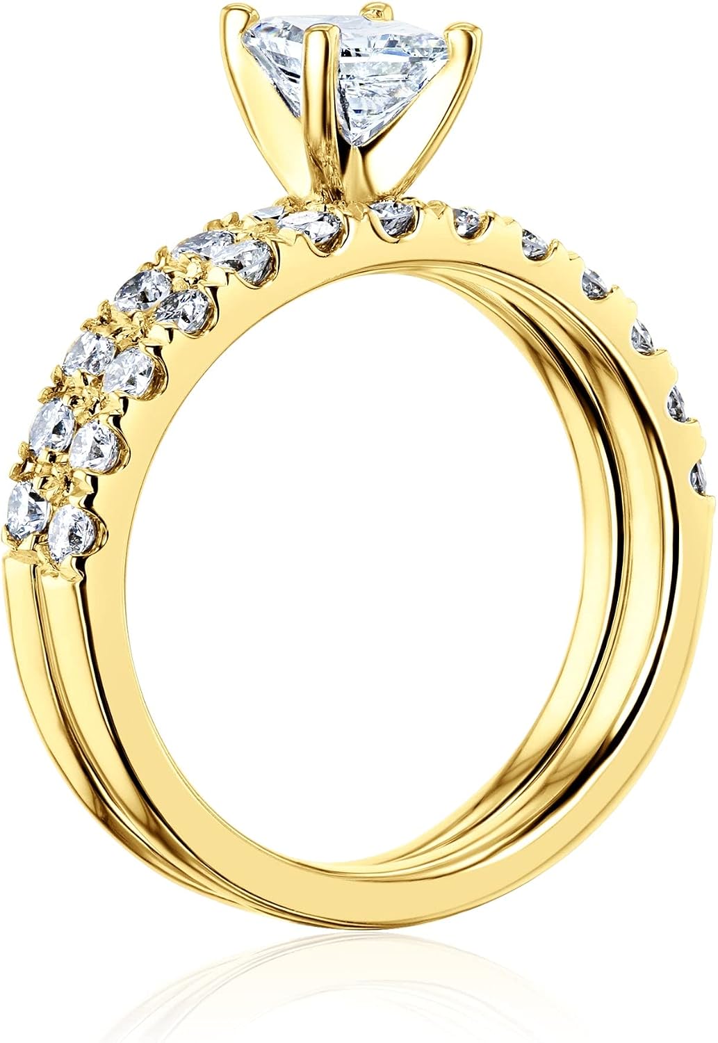 1 1/2 ctw Natural Princess Cut Diamond French Pave Bridal Set 14K Gold - rose-gold / 4.0