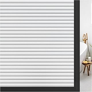 rabbitgoo Window Privacy Film Frosted Glass Film for Bathroom, Non Adhesive Static Cling Removable Window Sticker for Home Glass Door, Anti-UV Opaque Coverings, Blinds Pattern, 17.5" x 78.7"