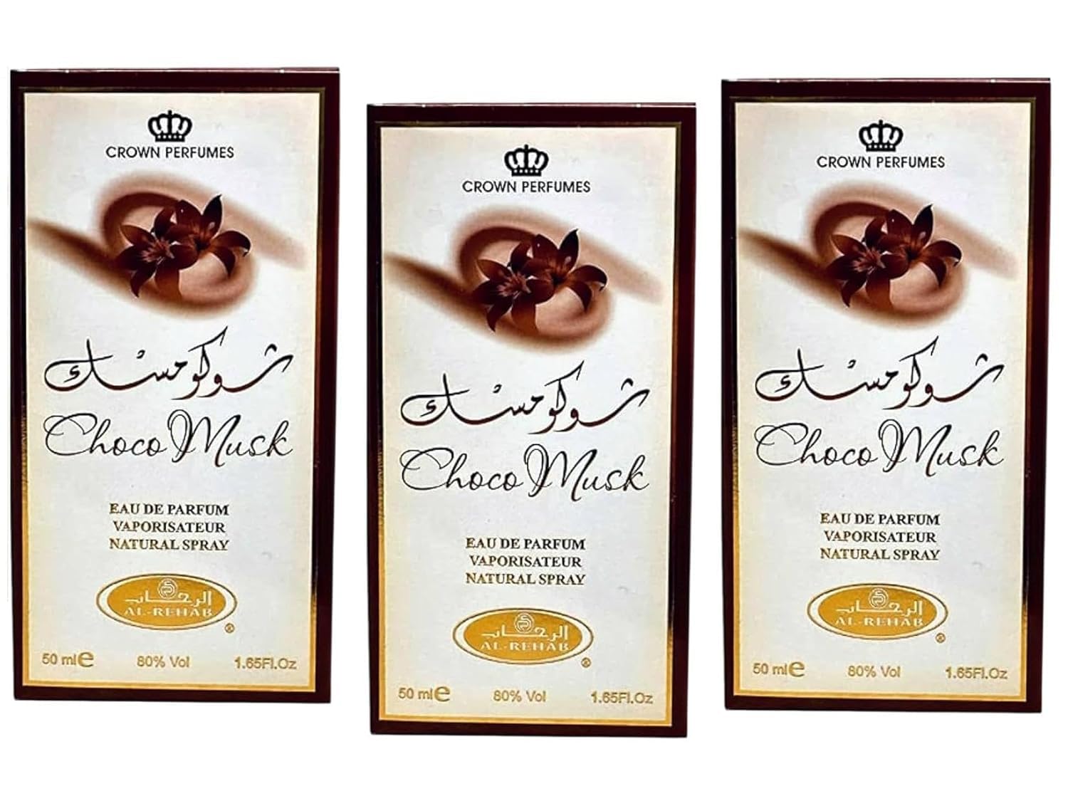 Pack of 3- Choco Musk Eau De Parfum, Natural Spray Unisex Fragrance, Arabian Chocolate and Musk Scent, 1.65 Fl Oz, Luxury Perfume from UAE