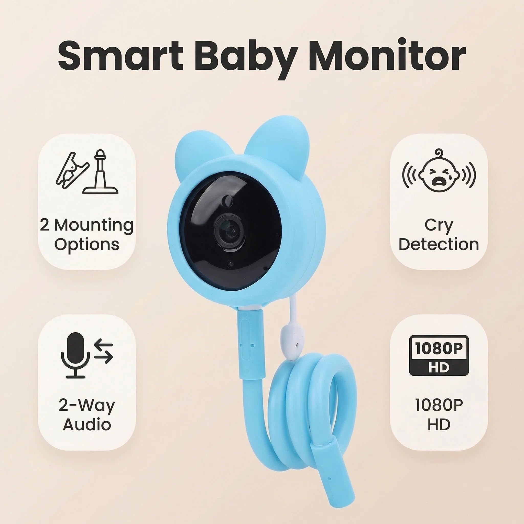 Luocute Monitor Dziecka z Aparatem i Audio, 1080p HD WIFI Camera z Głosem Interkomu na Dwustronne Rozmowy, Inteligentny Monitorowanie Dźwięku, Aplikacja Mobilna, Manualna Patelnia