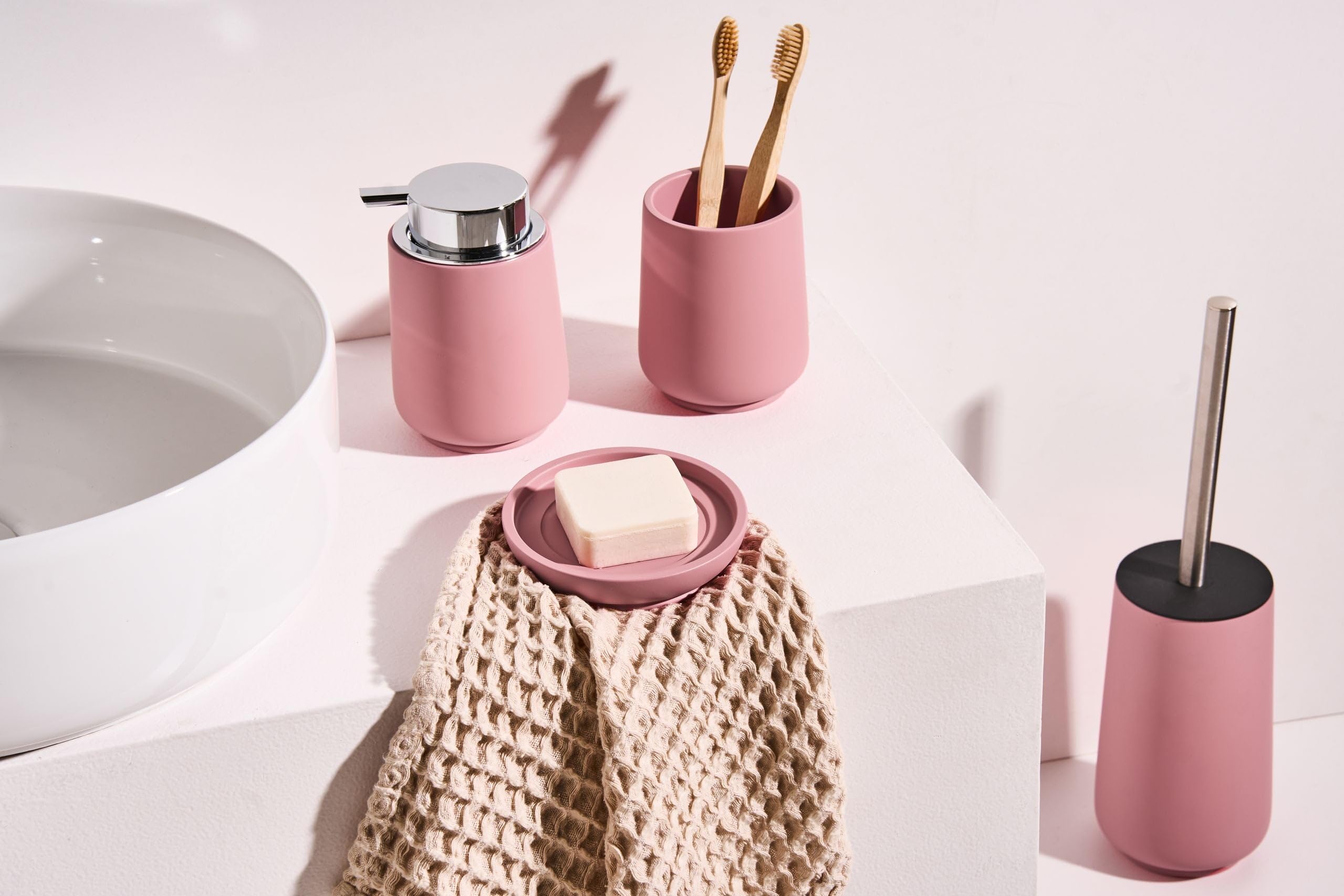 Badaccessoires Set 4-teilig Kunstharz rosa Badausstattung Bad-Zubehör Suches