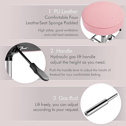 Miniatura 6 de Yaheetech Taburete giratorio para salón de belleza, taburete de dibujo ajustable, taburete de spa de masaje con asiento acolchado de piel sintética,