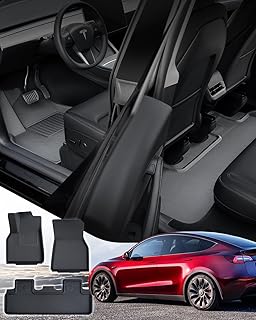 TAPTES All-Weather Floor Mats for Tesla Model Y 2021 2022 2023 Accessories Custom Fit TPE Car Floor Liners Cargo Tray Trunk Waterproof Floor Mats Black Snowproof(1st & 2nd Row, Black)