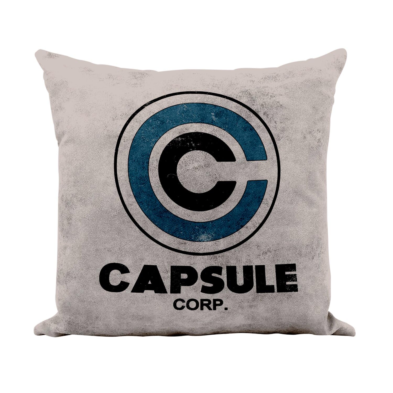 Coussin similicuir camel 40x40 Capsule Corp décoratif pour salon geek jeux video