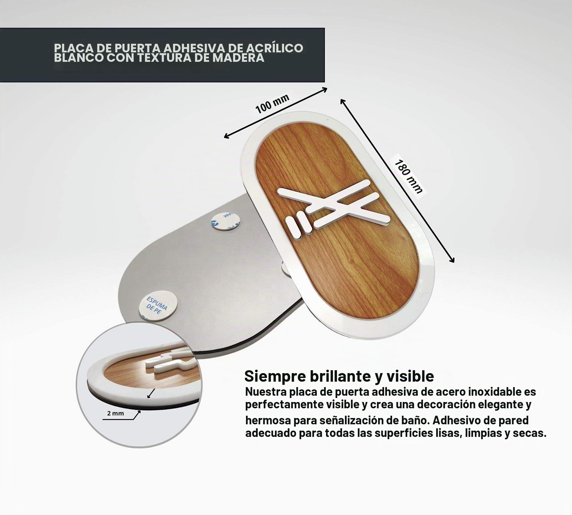 DOJA BARCELONA | Cartel para Baño | Hombre + Mujer + Discapacitado | Color Madera | 100mm x180mm | Simbolo Adhesivo WC para Puerta | Placa Pegatina para Aseo, Aseos Cartel, Señal de Lavabo