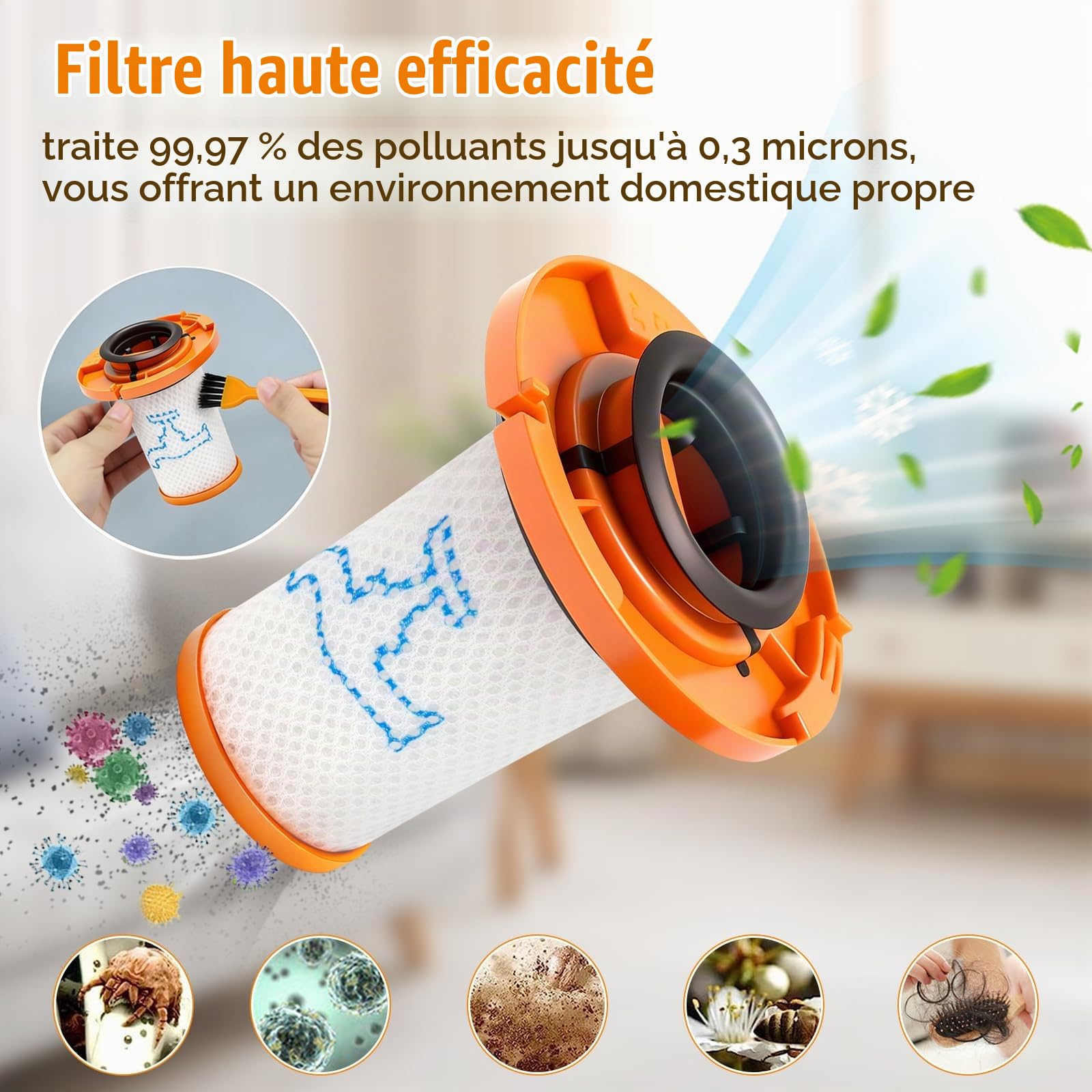 ZR009014 Lot de 3 filtres HEPA + 1 brosse de nettoyage, compatible avec aspirateur Rowenta X-Force Flex 13.60 12.60 14.80 16.60, filtre de rechange pour Rowenta
