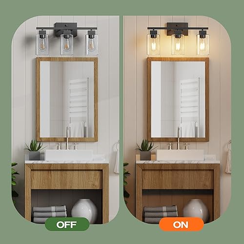 Miniatura 5 de PARTPHONER Lámparas de baño de 3 luces, luces modernas de tocador negro mate, accesorios de iluminación de baño sobre espejo, apliques de pared de