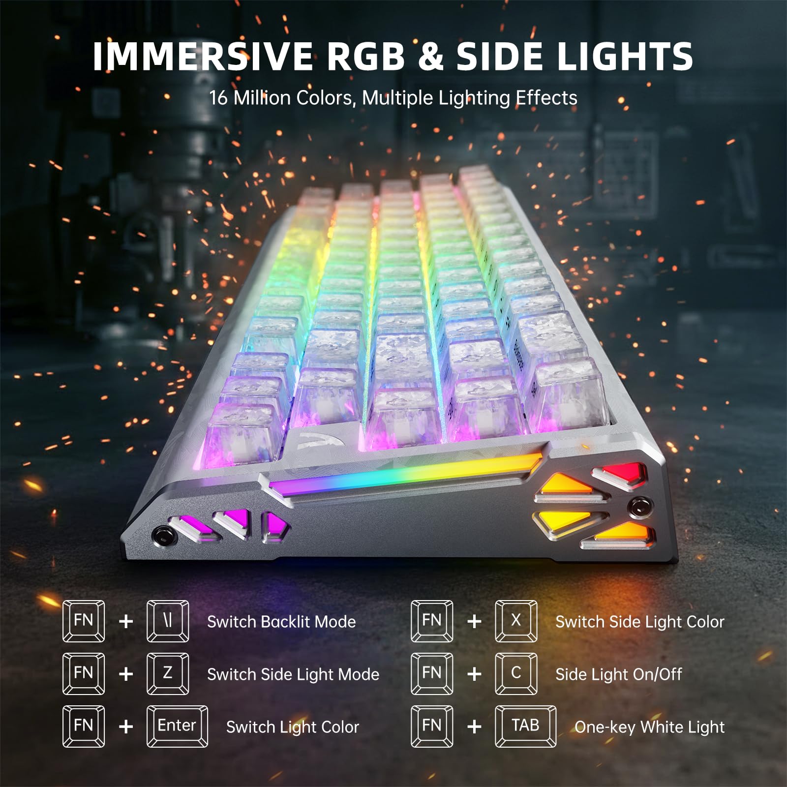 ATTACK SHARK R68 HE Klawiatura Magnetyczna 8000Hz, Rapid Trigger 0,005 mm, Kute Włókno Węglowe i Aluminium CNC, Snap Tap, Efekt Halla, 60% RGB Przewodowa, US QWERTY, Biały lód