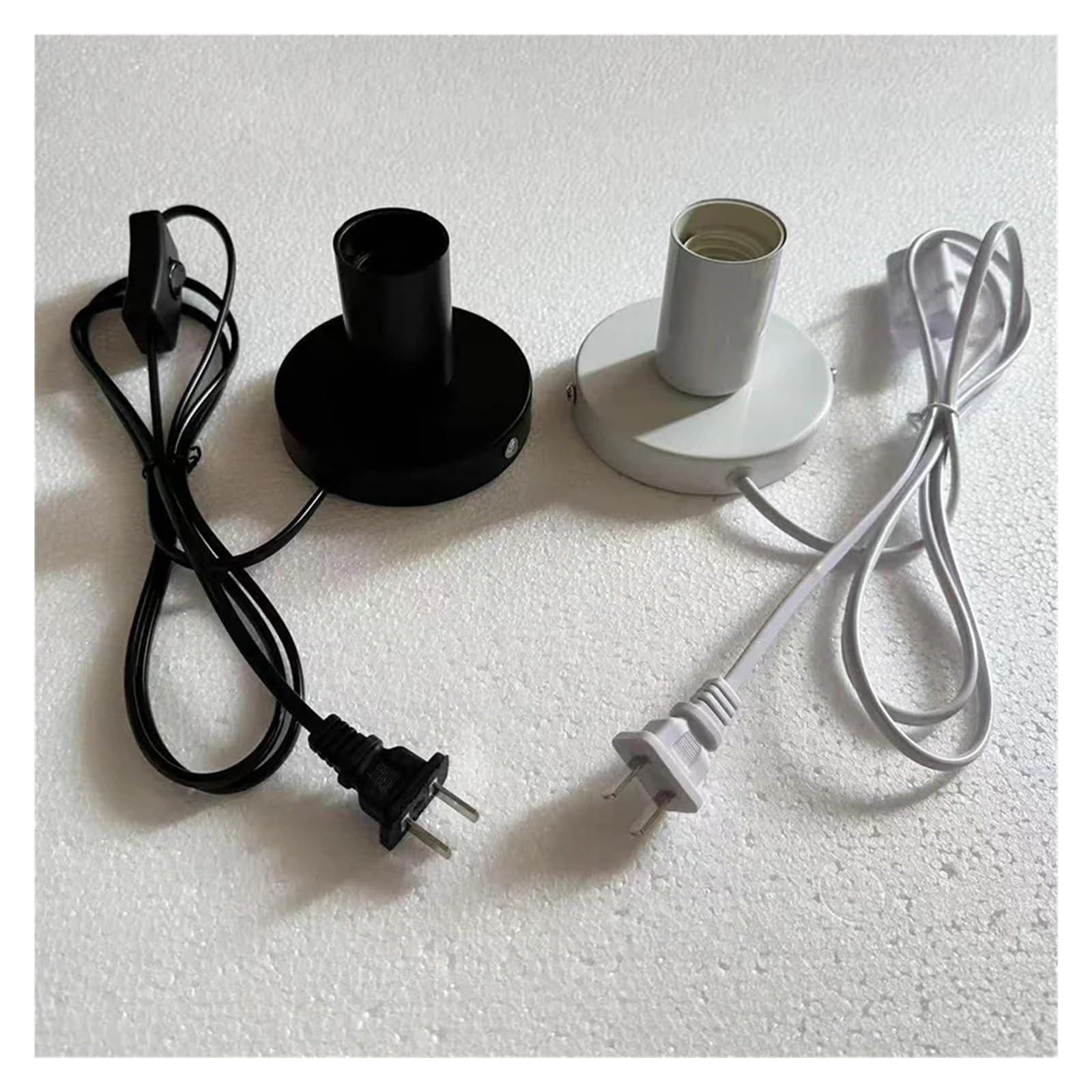 Portalámparas Luz nocturna con Cable de 1,6 M, cabezal de lámpara en línea E27, enchufes de lámpara de mesa, lámpara decorativa(Sliver-U+S Plugs)