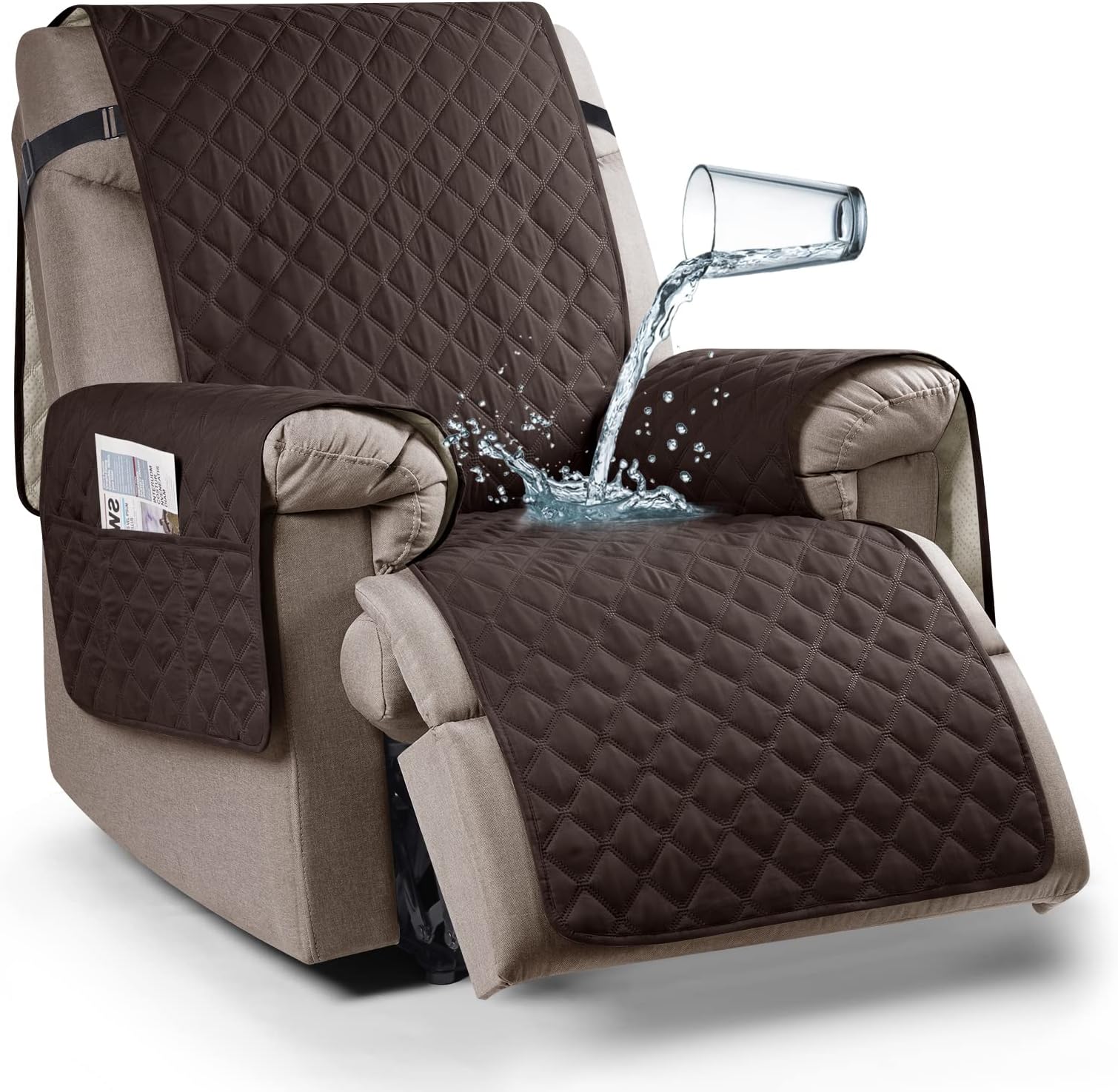 Ruaozz 100% Waterproof Recliner Chair Cover Non-Slip Reclining Cover for Recliner Chair Washable Chair Seat Cover with Elastic Straps for Kids, Dogs, Pets (Chocolate, 23'')