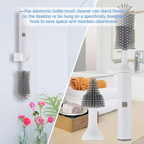 Miniatura 6 de WHNL Juego de cepillos eléctricos para biberones con limpiador de cepillos para biberones, cepillo para pezones, cepillo limpiador de pajillas,