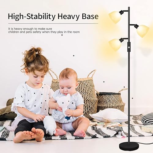 Miniatura 7 de BoostArea Lámpara de pie, lámpara de pie, lámpara de pie Torchiere con 3 luces giratorias ajustables, interruptor de 3 vías, 3 bombillas LED E12 de