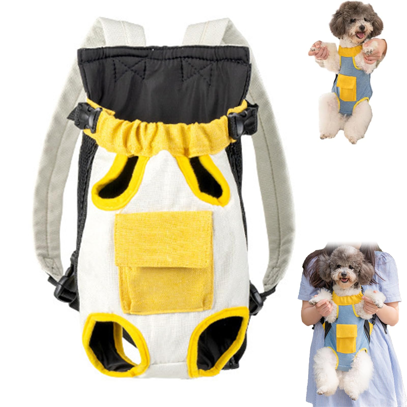 Donoyoyo Cat Backpack, Pet Handle Backpack, Dog Backpack Carrier, Adjustable Pet Front Carriers, Legs Out Pet Carrier Backpack for Dogs, Hands-Free Front Carrier for Dogs and Cats (Yellow, L)