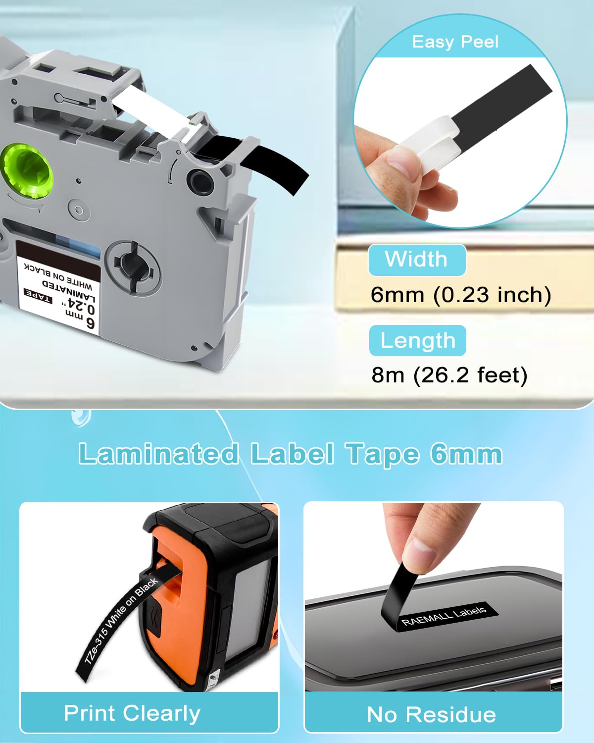 Brother Nastro Per Etichettatrice 6mm Bianco Su Fondo Nero Tze315 P 231613