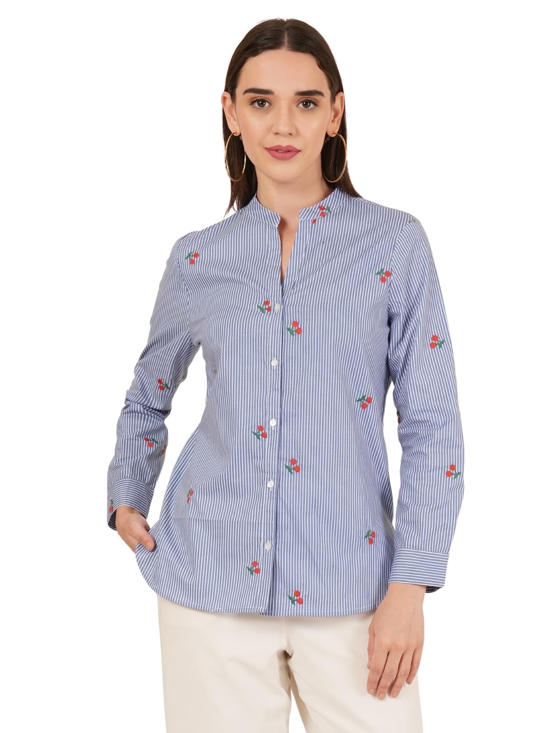 Women Viscose Rayon Red & White Floral Printed Casual Shirt-image-47