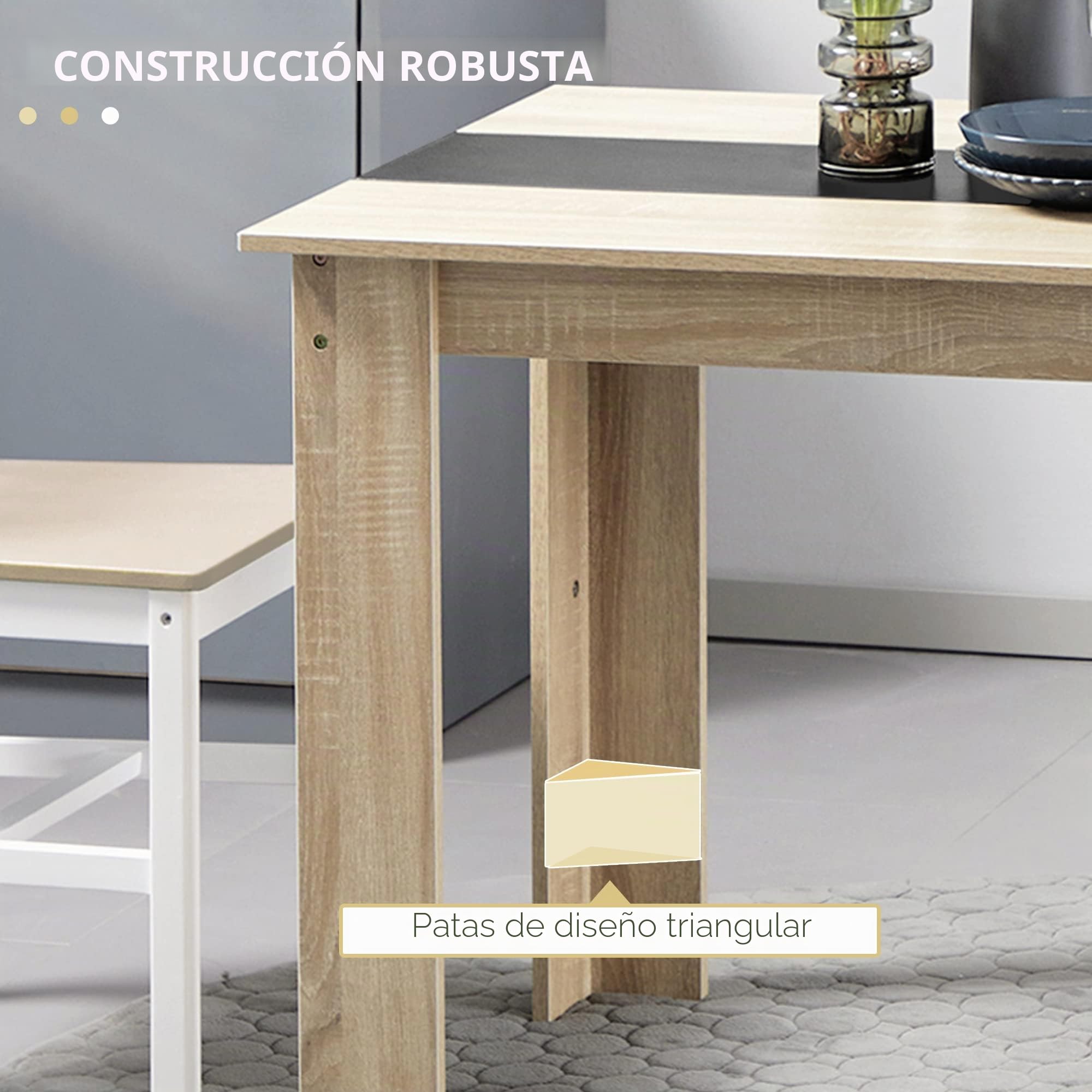 HOMCOM Mesa de Comedor Rectangular para 4 a 6 Personas, Mesa de Cocina, 120 x 69 x 75 cm, Estilo Moderno, Patas Triangulares más estables, Roble y Negro