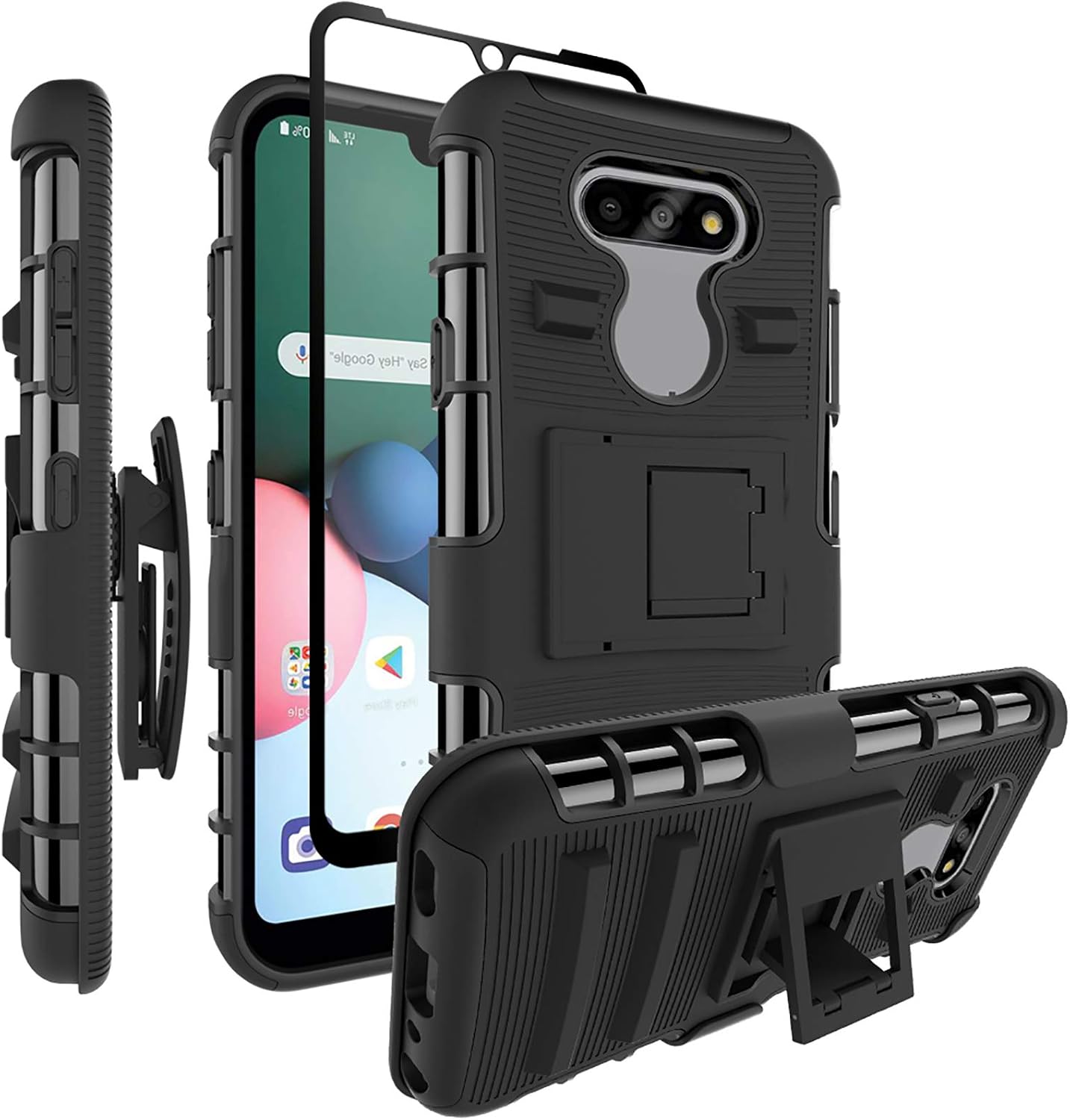ChangeJ Compatible for LG Aristo 5 / LG Aristo 5 Plus / LG K31,LG K300 / LG Phoenix 5 / LG Fortune 3 / with Tempered Glass Screen Protector, Heavy Duty Holster Belt Clip Case for LG K31 - Black