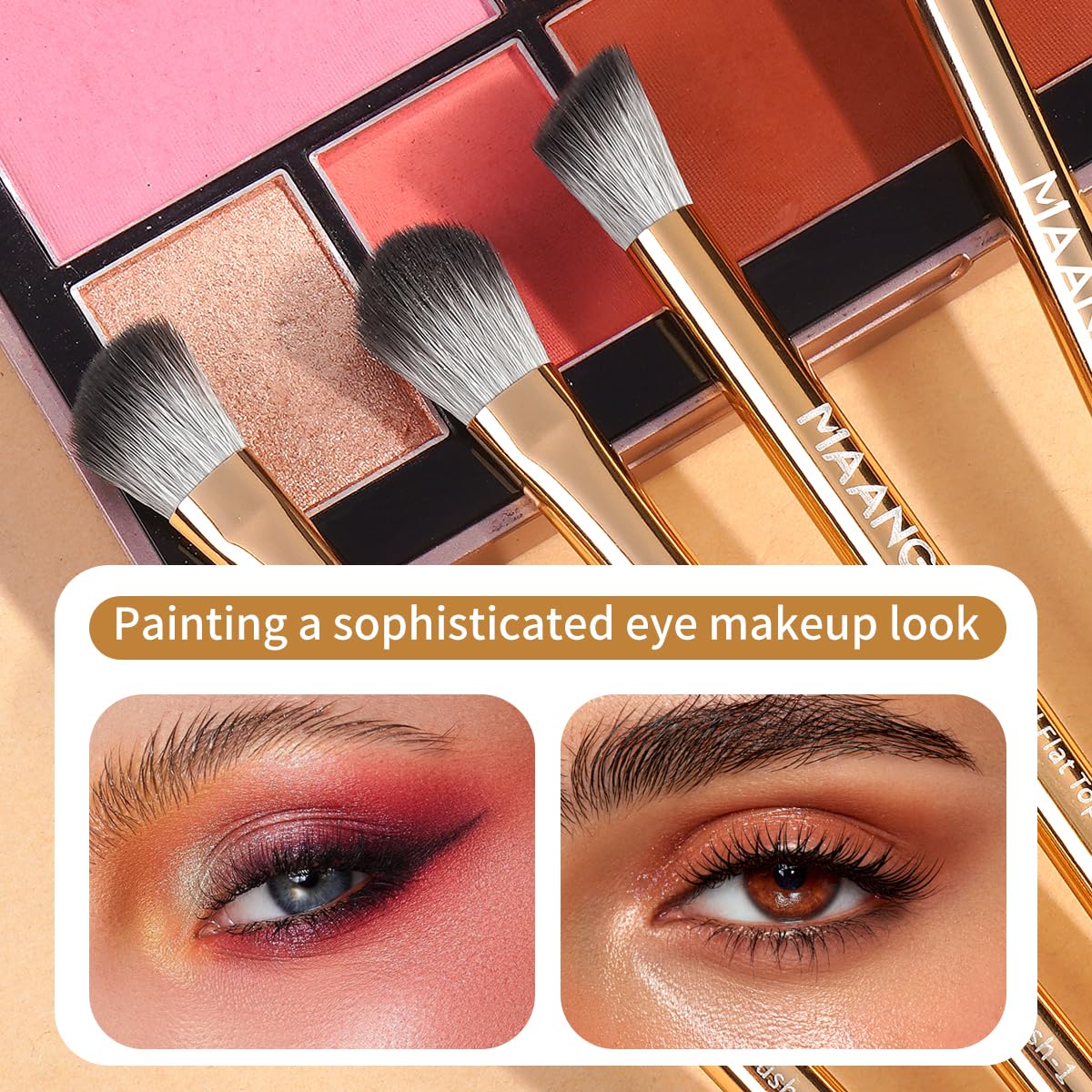 MAANGE 13 PCS Makeup Brushes Travel Make Up Brushes Premium Synthetic Powder Concealers Brushes Professional Makeup Brush Set with Case (Gold Silver)