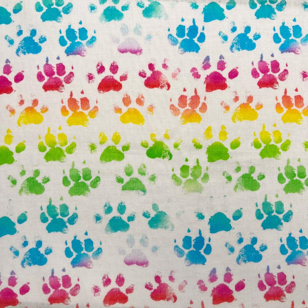 100% Cotton Digital Fabric Doggy Paws Dog Paw Prints Puppy 140cm Wide (Sold Per Metre) (Rainbow)