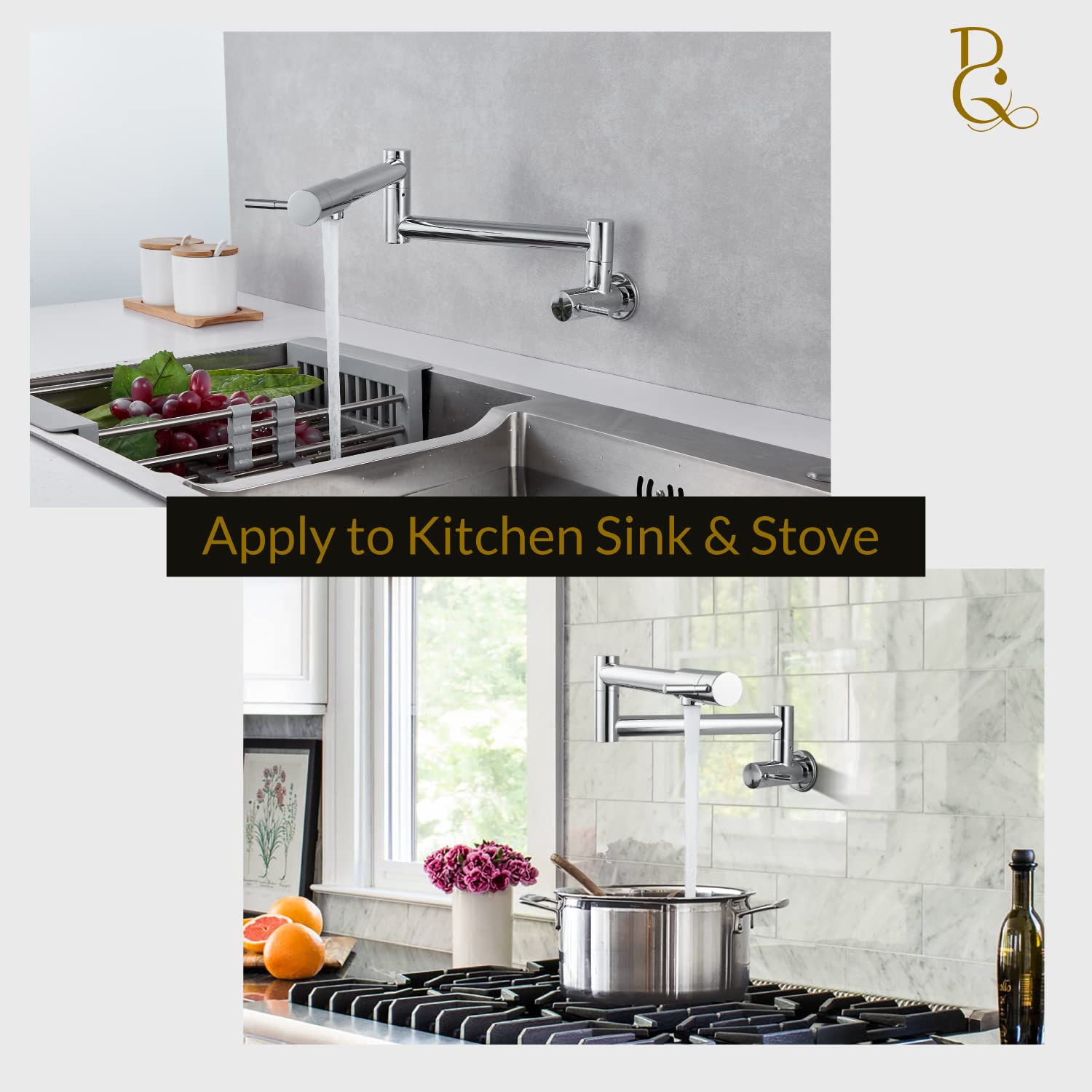 Grifo plegable para llenado de ollas, montaje en pared, NPT comercial, de acero inoxidable, elástico, para fregadero de cocina, con brazo oscilante de doble articulación, un solo agujero