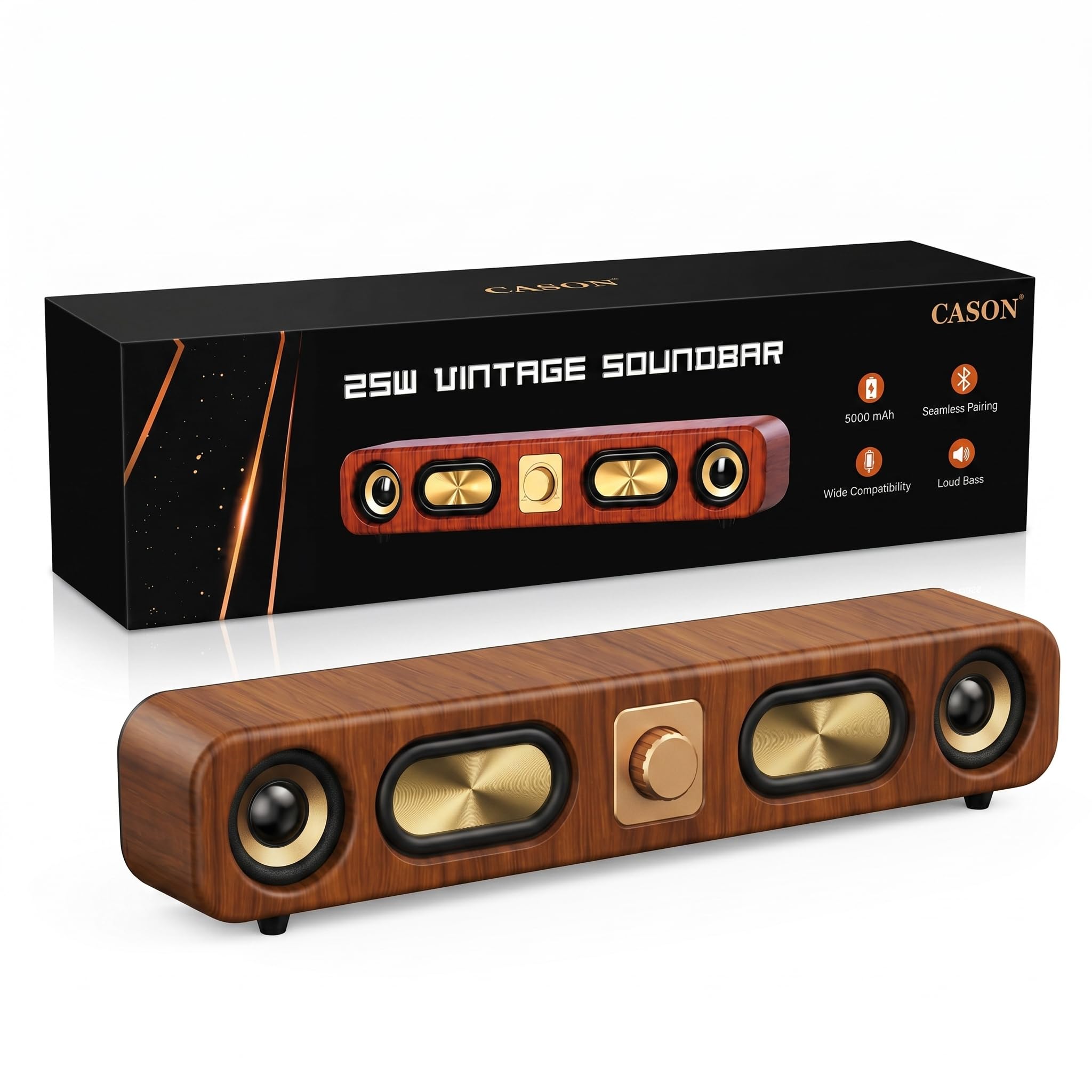 CASON 25W Portable Retro Bluetooth Speaker –Wired USB Laptop Home Speaker with FM Radio Sound,8 Hours Battery Life, Vintage Stereo Speakers & Soundbar for Home (Wooden Brown)-image-48