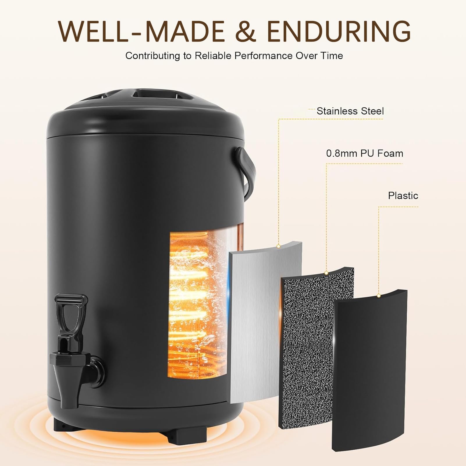 Dispensador de bebidas de acero inoxidable, doble pared de 10 litros para retención de calor y frío con grifo y asa, ideal para fiestas, camping, eventos al aire libre y bufés
