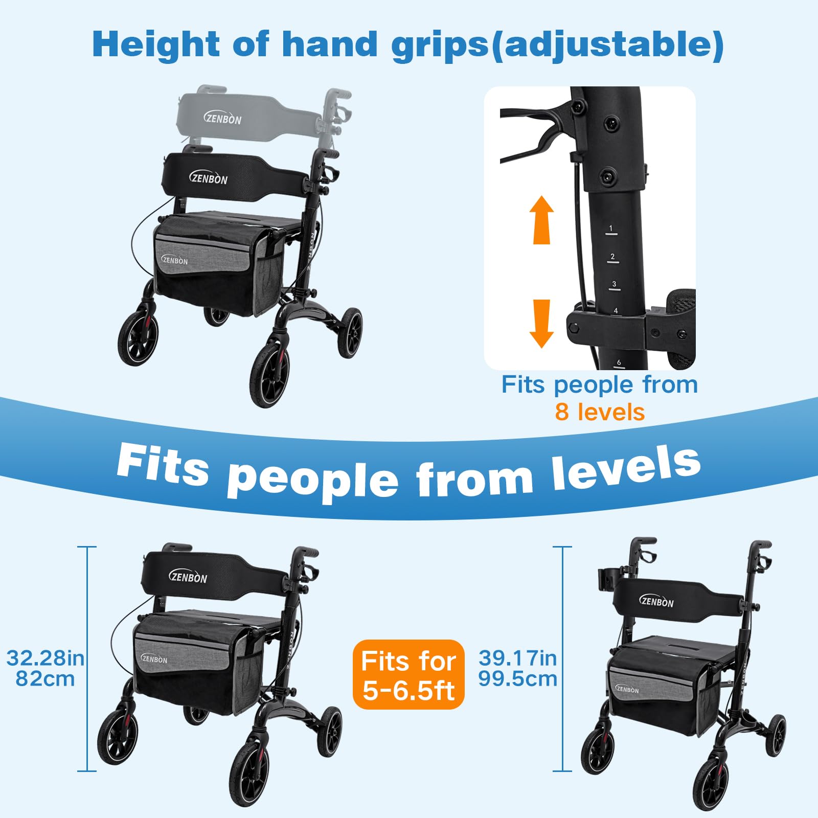 Andador para Ancianos con Asiento: Andador de Carbono Ligero y Plegable para Viajes en el Maletero - Andadores para Personas Mayores Ligeros y Delgados para el Hogar Interiores y Exteriores (Negro)