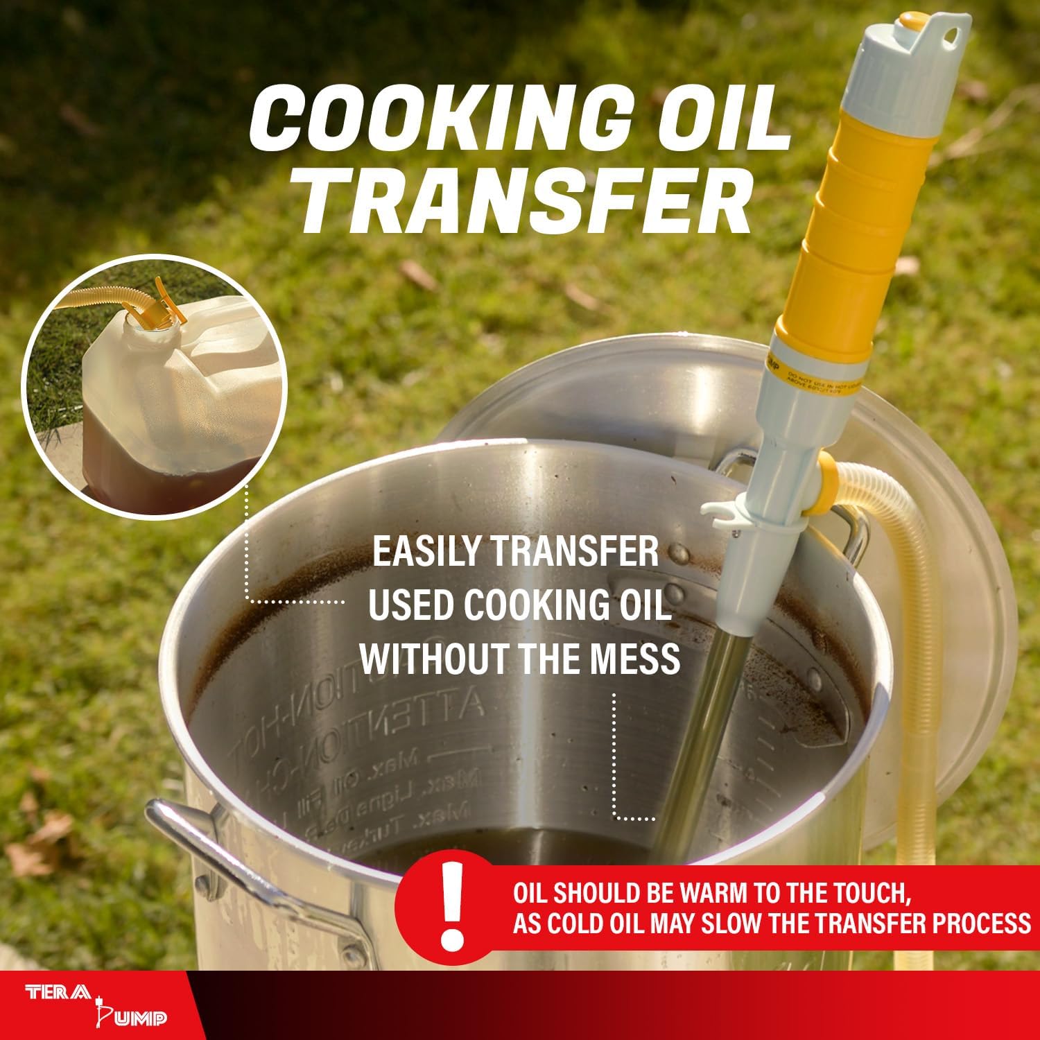 TERA PUMP Battery Powered Outdoor Cooking Oil Filter Pump for Warm Cooking Oil - BPA Free Transfer Pump - TRCOOK03