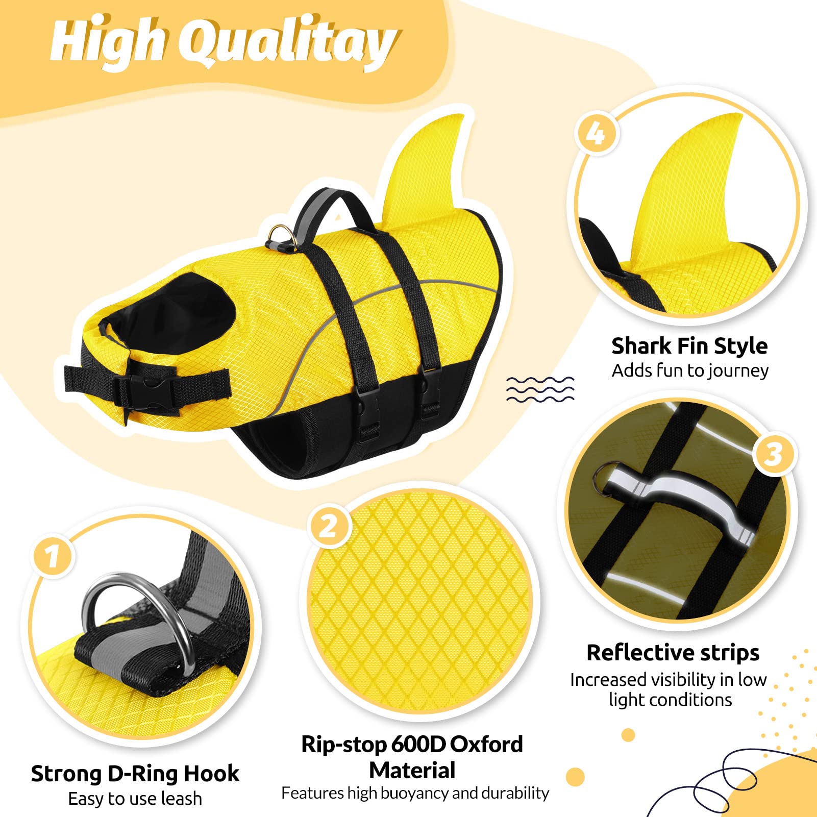 CITÉTOILE Haaienzwemvest voor honden, met handvat en reflecterend, zwemvest voor honden met haaienvin, Shark Dog Life Jacket met goed drijfvermogen, paars, XS