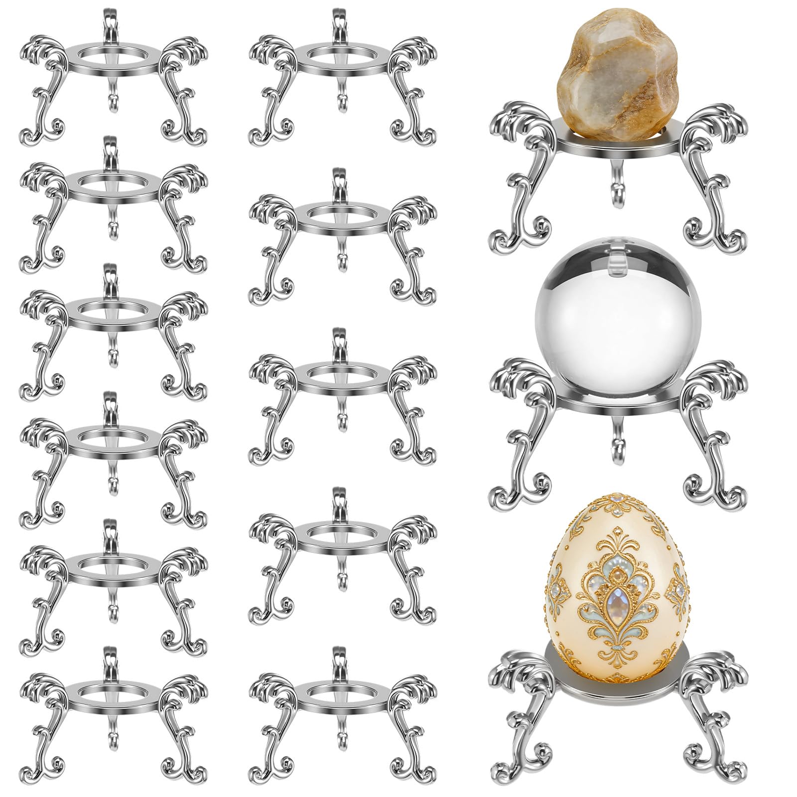 NZWBSHSSP 14 Pcs Crystal Ball Stands for Display - Metal Sphere Holder Base for Displaying 40-80mm Crystals, Minerals, Rocks, Gems & Glass Globes - Decorative Egg Stand for Home Office Decor(Silver)