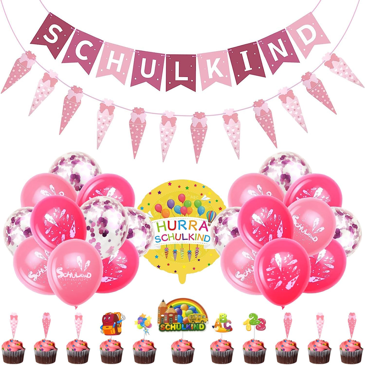 Einschulung Deko Mädchen 2025 - Rosa Einhorn Banner 185x90cm, Schulanfang Girlande