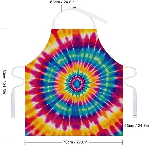 Miniatura 2 de MUSM Tie Dye Pattern ApronClassic Vintage Funny with Pockets Aprons,Adjustable Bib Waterdrop Resistant for Kitchen Cooking Restaurant BBQ Painting