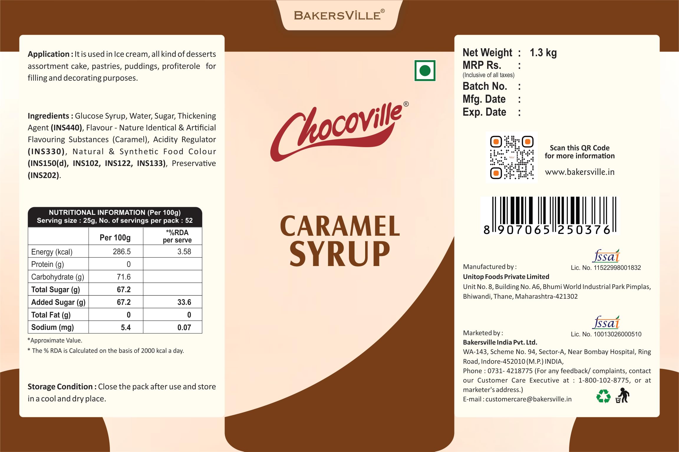 Chocoville Caramel Syrup, 1.3Kg - Image 2 thumbnail