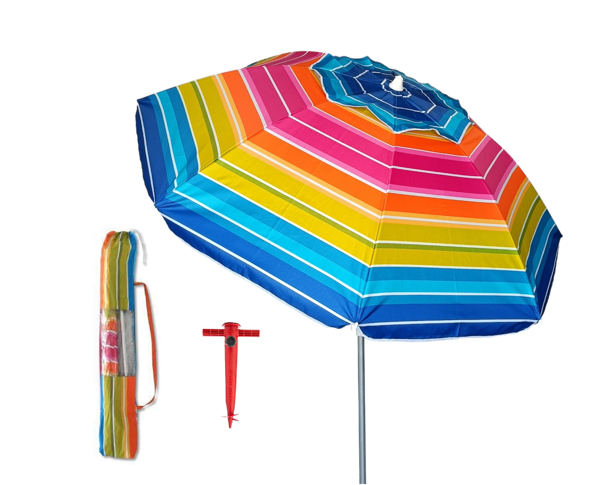 Sombrilla para Playa 2m Aluminio UPF+50 99% UV+ Espiral con Punta de Aluminio Reforzado 16 Varillas-antitorsión, Muy ligera 1,6 kg, Resistente a vientos de hasta 35 km/h