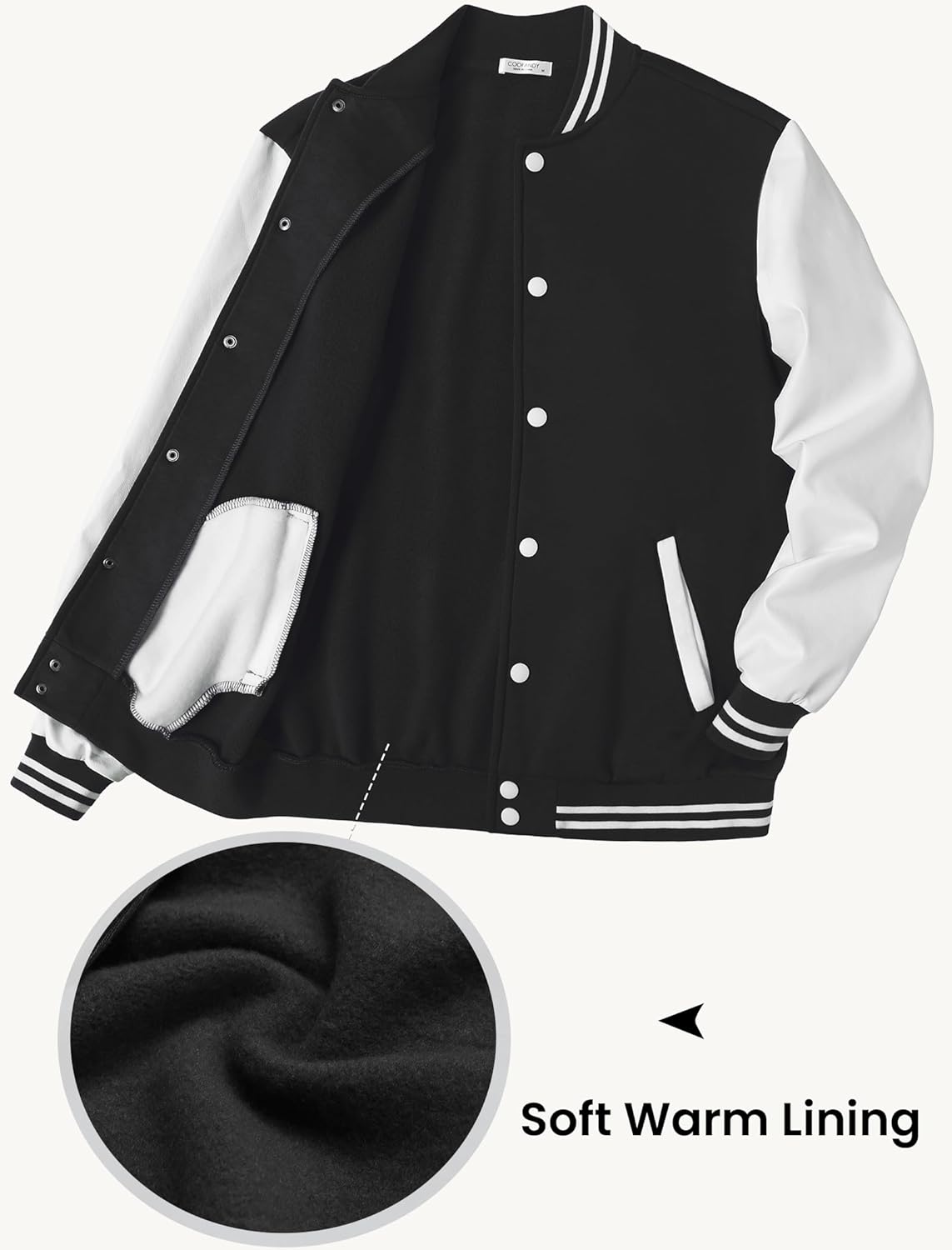 COOFANDY Mens Fashion Varsity Jackets Leather Sleeve Slim Fit College Baseball Letterman Bomber Coat - Image 4