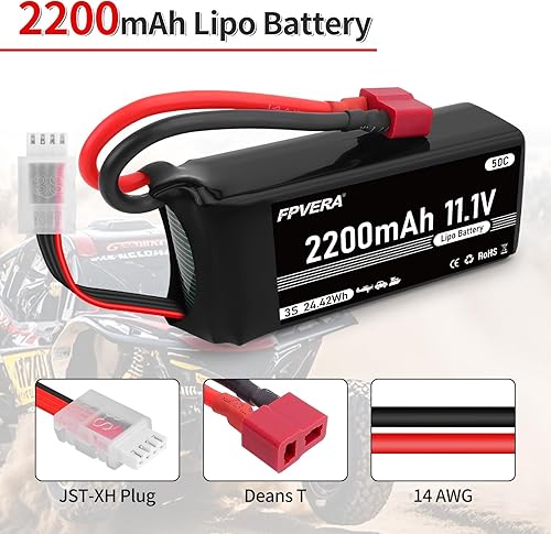 Miniatura 2 de FPVERA 3S 11.1V 2200mAh LiPo Batería 50C con Deans T Conector y 2S-3S Lipo Cargador B3Pro Cargador para RC Avión RC Quadcopter Helicóptero Drone FPV
